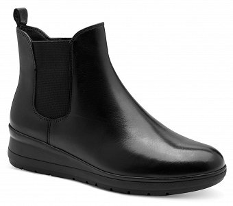 Jana 100% Comfort Γυναικείο Δερμάτινο Μποτάκι Flat 8-25720-45 001 Μαύρο
