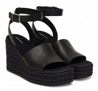 Calvin Klein Εσπαντρίγιες Wedge Espad 70 Aop Lth HW0HW03138 0GJ Μαύρο