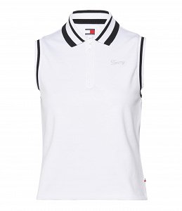 Tommy Hilfiger Γυναικεία Slim Αμάνικη Πόλο Μπλούζα Με Λογότυπο DW0DW17765 YBR Λευκό