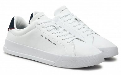 Tommy Hilfiger Ανδρικό Δερμάτινο Sneaker Th Court Lth Detail Ess FM0FM05367 0LD Λευκό