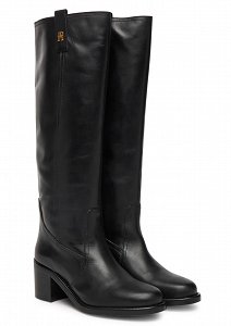 Tommy Hilfiger Γυναικεία Δερμάτινη Μπότα Riding Lthr Long Boot Block Heel FW0FW08777 BDS Μαύρο