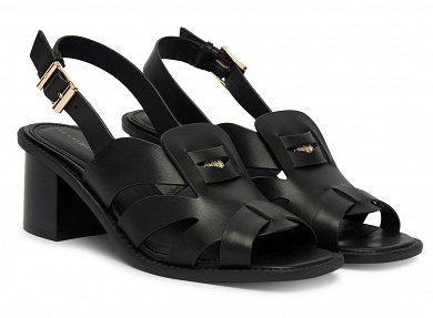 Tommy Hilfiger Δερμάτινο Πέδιλο Cross Blocked Heel Sandal FW0FW09135 BDS Μαύρο