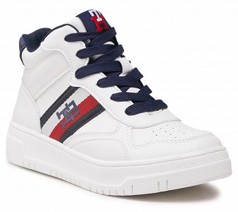Tommy Hilfiger Kids High Top Lace Sneaker T3X9-33121-1355 A473 Λευκό