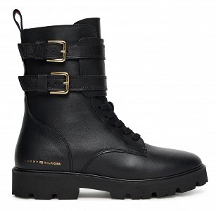 Tommy Hilfiger Γυναικείο Δερμάτινο Μποτάκι FW0FW08986 BDS Μαύρο