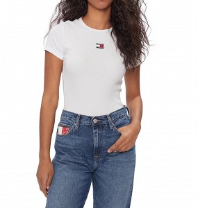 Tommy Hilfiger Γυναικείο T-Shirt Slim Badge Rib Tee DW0DW17881 YBL Λευκό