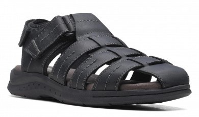 Clarks Ανδρικό Δερμάτινο Σανδάλι Walkford Fish 26171793 Black Tumbled