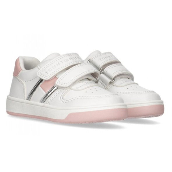 Tommy Hilfiger Kids Flag Low Cut Velcro Sneaker T1A9-32957-1355 X134 Λευκό/Ροζ