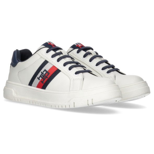 Tommy Hilfiger Kids Stripes Low Cut Lace-Up Sneaker T3X9-33120-1355 A473 White