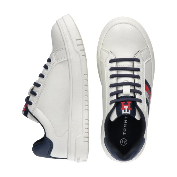 Tommy Hilfiger Kids Stripes Low Cut Lace-Up Sneaker T3X9-33120-1355 A473 White