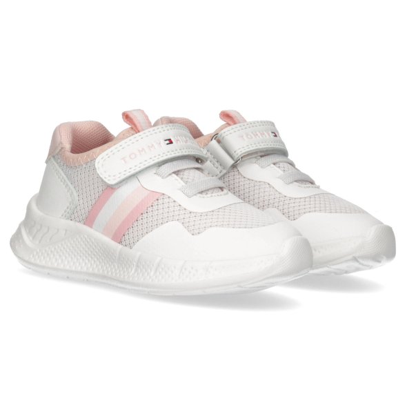Tommy Hilfiger Kids Stripes Low Cut Lace-Up/Velcro Sneaker T1A9-33222-1697 X134 White/Pink