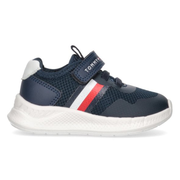 Tommy Hilfiger Kids Stripes Low Cut Lace-Up/Velcro Sneaker T1B9-33383-1697 X007 Blue/White