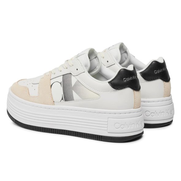 Calvin Klein Γυναικείο Δερμάτινο Sneaker Bold Flatform Low Lace Mix YW0YW01308 01W Λευκό