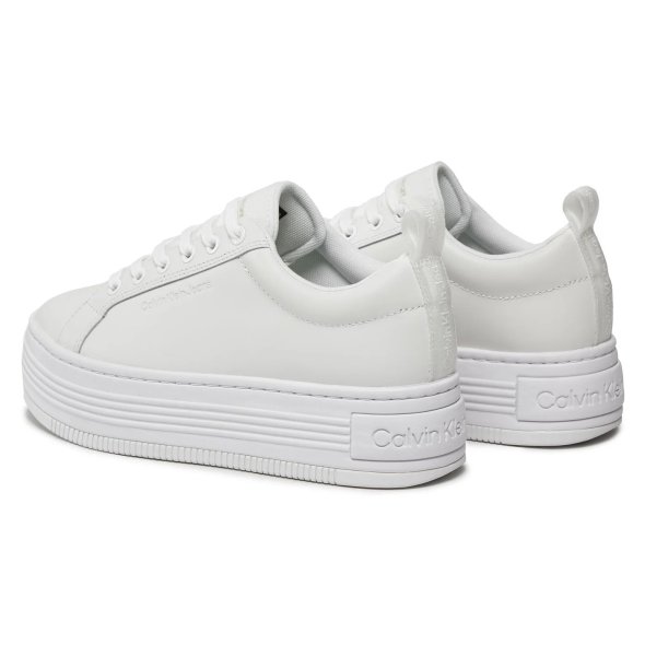 Calvin Klein Γυναικείο Δερμάτινο Sneaker Bold Flatform Low Laceup YW0YW01309 0K4 Λευκό