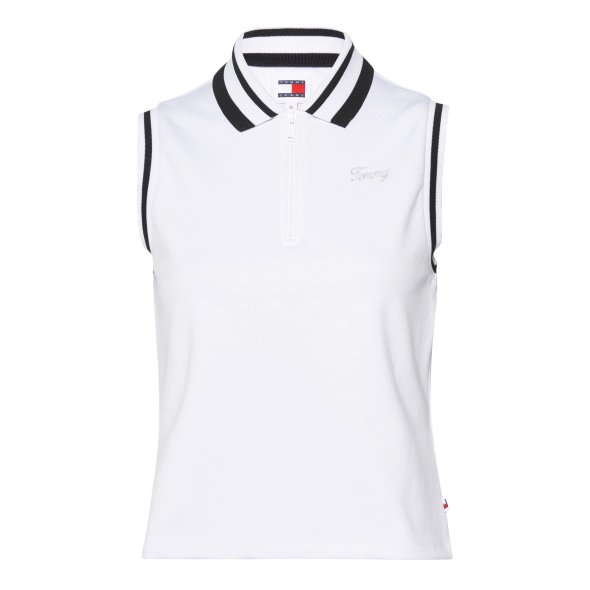 Tommy Hilfiger Γυναικεία Slim Αμάνικη Πόλο Μπλούζα Με Λογότυπο DW0DW17765 YBR Λευκό