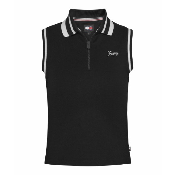 Tommy Hilfiger Γυναικεία Slim Αμάνικη Πόλο Μπλούζα Με Λογότυπο DW0DW17765 BDS Μαύρο