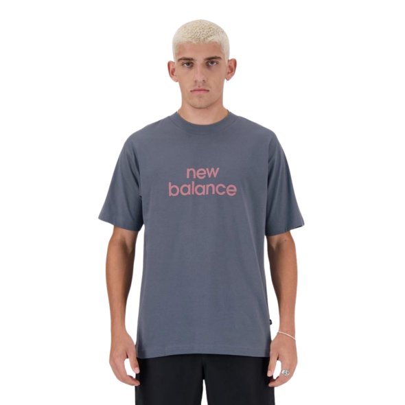 New Balance Ανδρικό T-Shirt Linear Logo Relaxed Tee MT41582 Σκούρο Γκρι