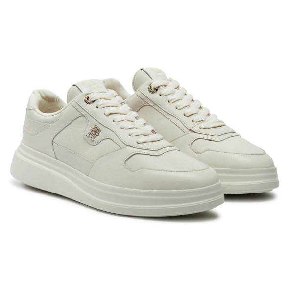 Tommy Hilfiger Γυναικείο Δερμάτινο Lux Pointy Court Sneaker FW0FW07991 YBH Ancient White