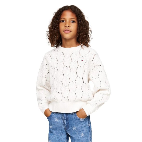 Tommy Hilfiger Kids Μπλούζα Για Κορίτσια Chenille Sweater KG0KG08153 Z00 Εκρου