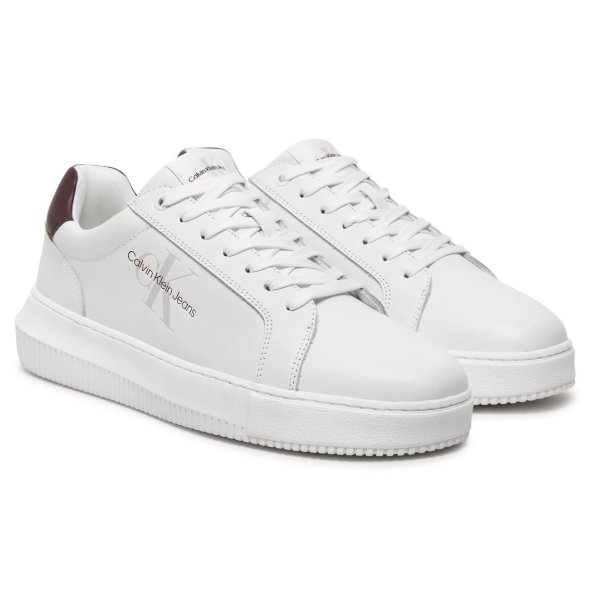 Calvin Klein Ανδρικό Δερμάτινο Sneaker Chunky Cupsole Monologo YM0YM00681 0LD Λευκό