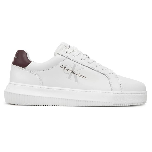 Calvin Klein Ανδρικό Δερμάτινο Sneaker Chunky Cupsole Monologo YM0YM00681 0LD Λευκό