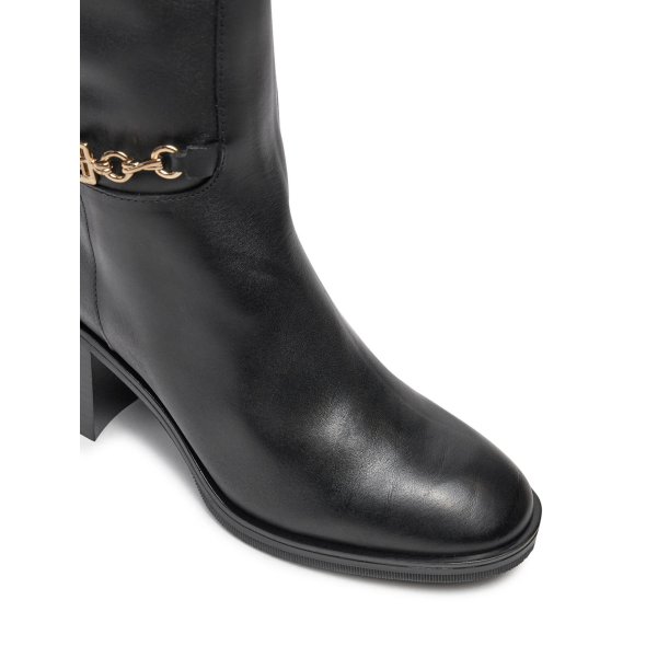 Tommy Hilfiger Th Chain Leather Long Boot FW0FW08182 BDS Black