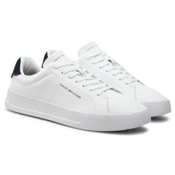 Tommy Hilfiger Ανδρικό Δερμάτινο Sneaker Th Court Lth Detail Ess FM0FM05367 0LD Λευκό