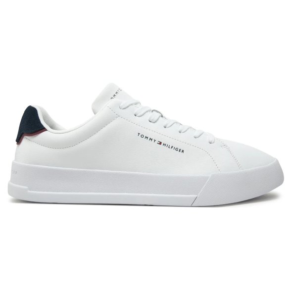 Tommy Hilfiger Ανδρικό Δερμάτινο Sneaker Th Court Lth Detail Ess FM0FM05367 0LD Λευκό