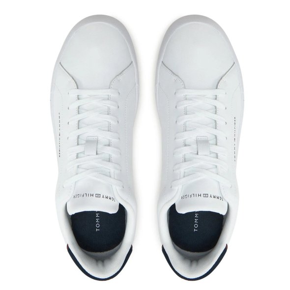 Tommy Hilfiger Ανδρικό Δερμάτινο Sneaker Th Court Lth Detail Ess FM0FM05367 0LD Λευκό