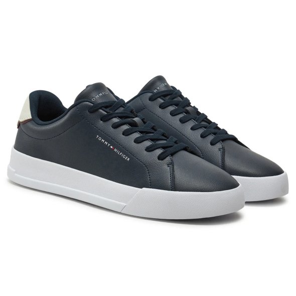 Tommy Hilfiger Ανδρικό Δερμάτινο Sneaker Th Court Lth Detail Ess FM0FM05367 DW5 Σκούρο Μπλε