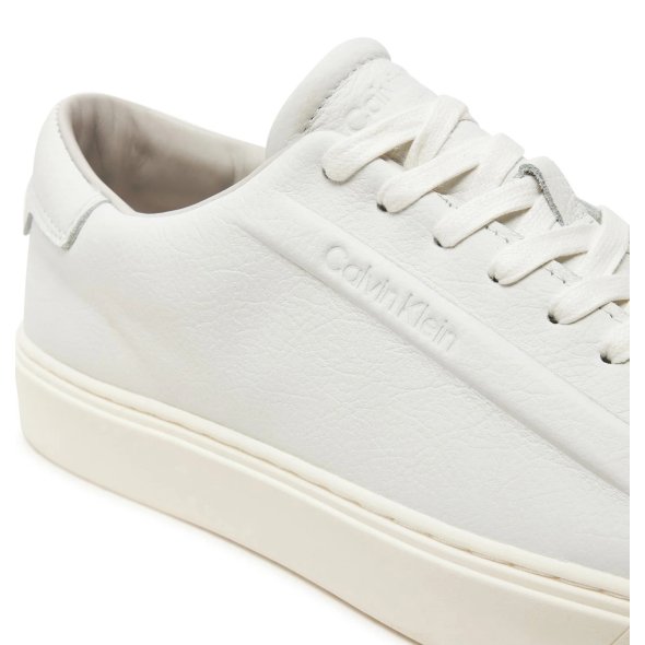 Calvin Klein Ανδρικό Δερμάτινο Sneaker Low Top Lace Up HM0HM01516 0K4 Λευκό