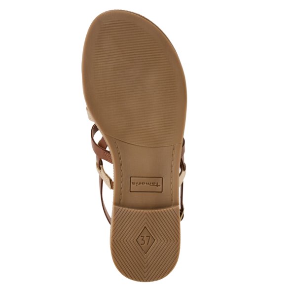 Tamaris Δερμάτινο Flat Sandal 1-28104-44 457 Ταμπά/Χρυσό
