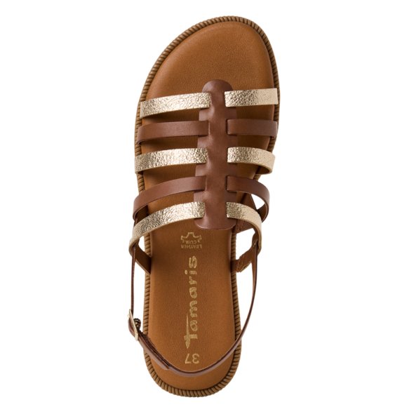 Tamaris Δερμάτινο Flat Sandal 1-28104-44 457 Ταμπά/Χρυσό