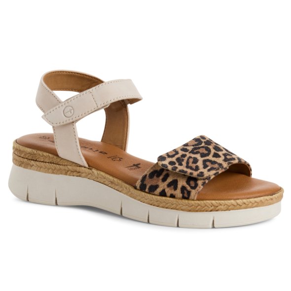 Tamaris Δερμάτινο Flat Sandal 1-28220-44 412 Ivory/Leopard