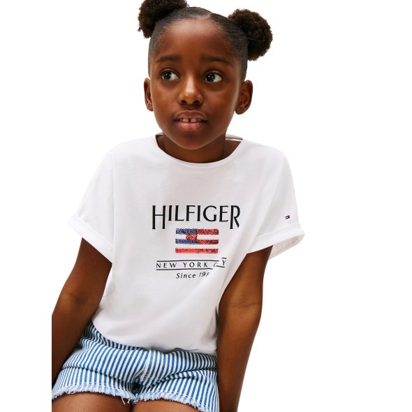 Tommy Hilfiger Παιδικό T-Shirt Για Κορίτσια KG0KG08525 YBR Λευκό