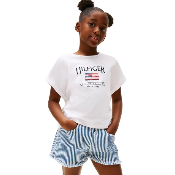 Tommy Hilfiger Παιδικό T-Shirt Για Κορίτσια KG0KG08525 YBR Λευκό
