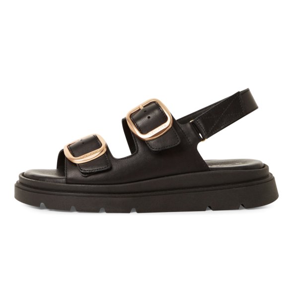 Tamaris Δερμάτινο Πέδιλο Flat 1-28233-44 003 Black Leather