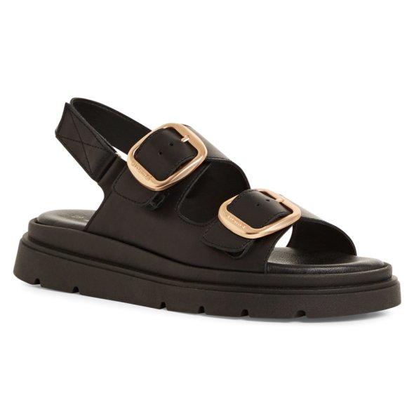 Tamaris Δερμάτινο Πέδιλο Flat 1-28233-44 003 Black Leather