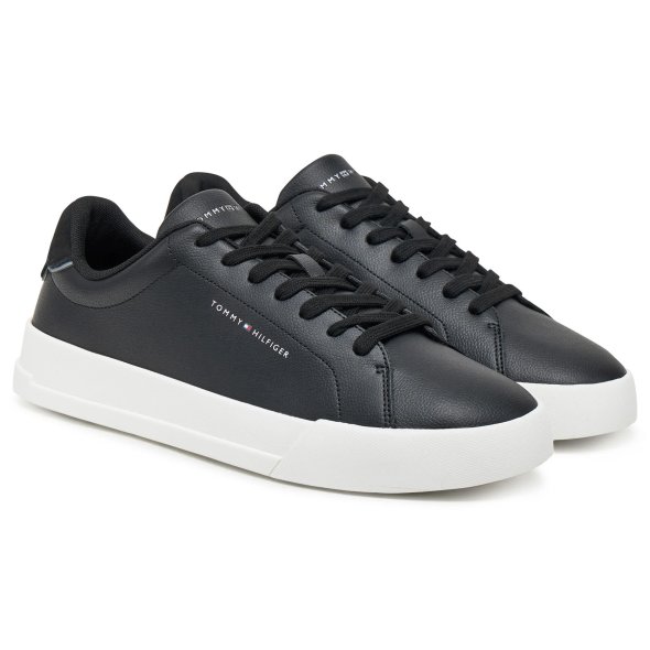 Tommy Hilfiger Ανδρικό Δερμάτινο Sneaker Th Court Lth Detail Ess FM0FM05367 BDS Μαύρο