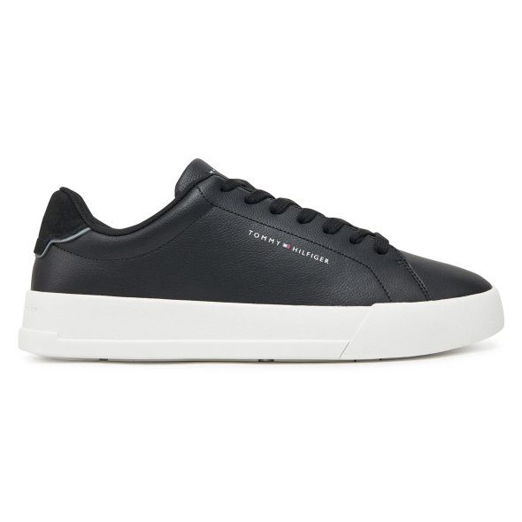 Tommy Hilfiger Ανδρικό Δερμάτινο Sneaker Th Court Lth Detail Ess FM0FM05367 BDS Μαύρο