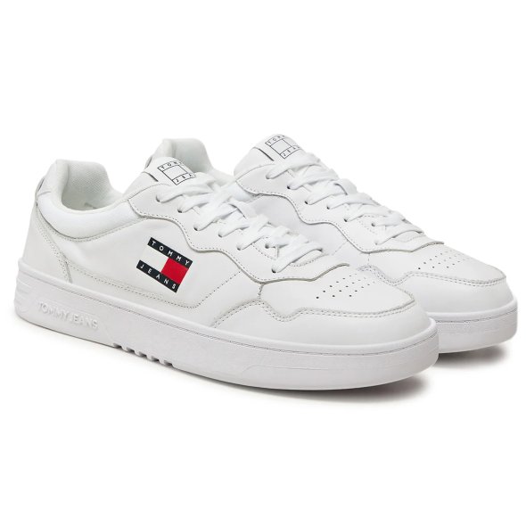 Tommy Hilfiger Ανδρικό Δερμάτινο Sneaker EM0EM01443 YBR Λευκό