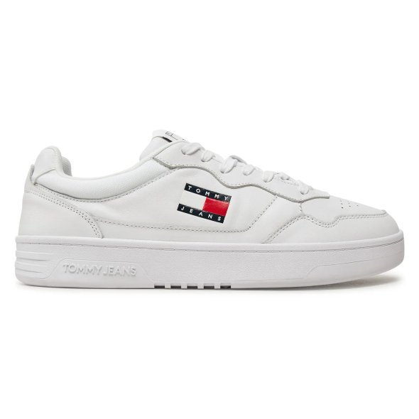 Tommy Hilfiger Ανδρικό Δερμάτινο Sneaker EM0EM01443 YBR Λευκό