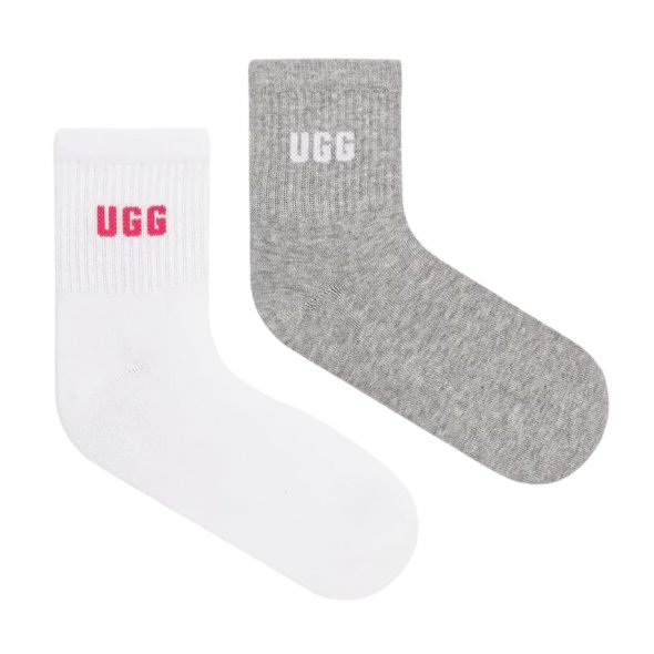 Ugg Γυναικείες Κάλτσες Logo Quarter 2 Pack 1171623 CNKG Λευκό/Γκρι