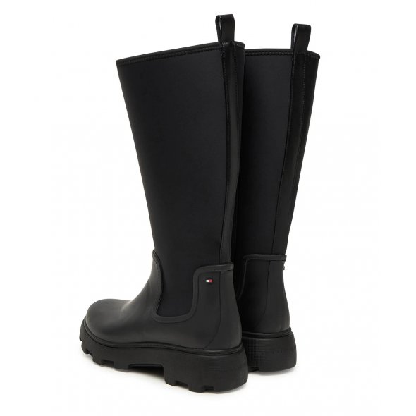 Tommy Hilfiger Γυναικεία Γαλότσα Flag Long Rainboot Warm Lining FW0FW08973 BDS Μαύρο