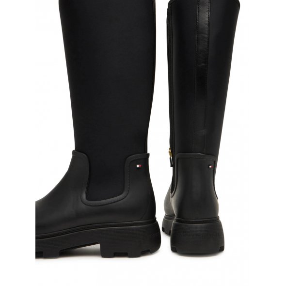 Tommy Hilfiger Γυναικεία Γαλότσα Flag Long Rainboot Warm Lining FW0FW08973 BDS Μαύρο
