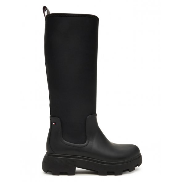 Tommy Hilfiger Γυναικεία Γαλότσα Flag Long Rainboot Warm Lining FW0FW08973 BDS Μαύρο