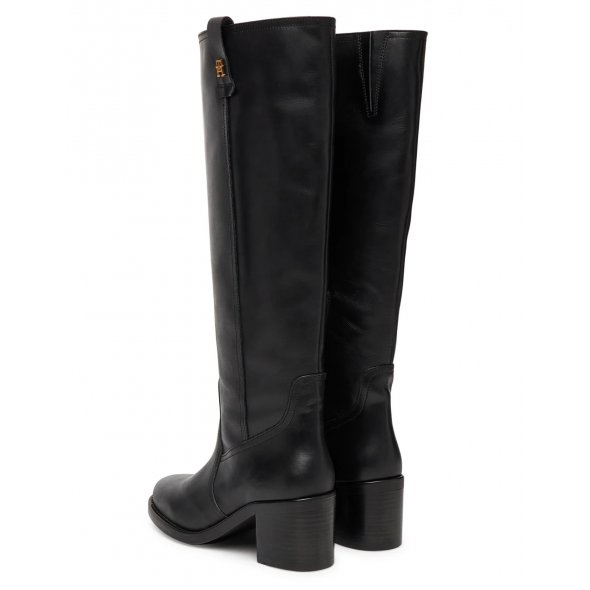 Tommy Hilfiger Γυναικεία Δερμάτινη Μπότα Riding Lthr Long Boot Block Heel FW0FW08777 BDS Μαύρο