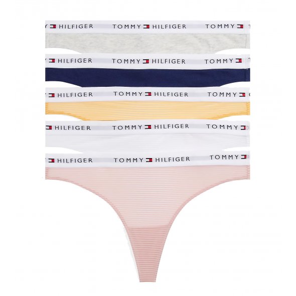 Tommy Hilfiger 5-Pack Essential Logo Waistband Thongs UW0UW05932 0WO pink/grey/val or/navy/white