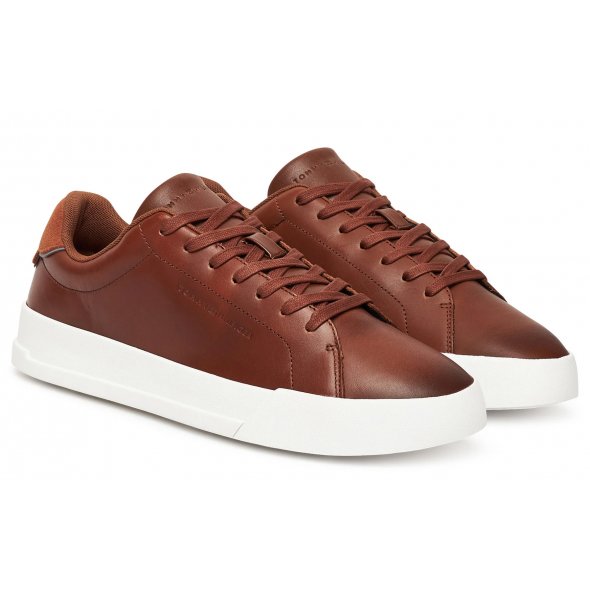 Tommy Hilfiger Ανδρικό Δερμάτινο Sneaker Th Court Core Cognac FM0FM05729 GVI Ταμπά