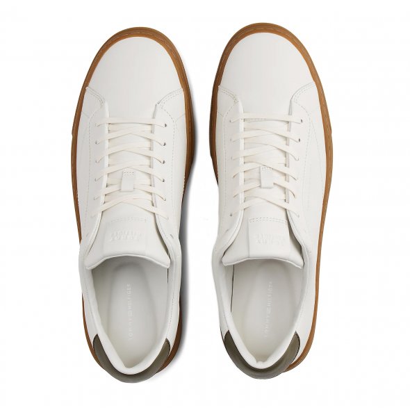 Tommy Hilfiger Ανδρικό Δερμάτινο Sneaker FM0FM05572 YBL Εκρού