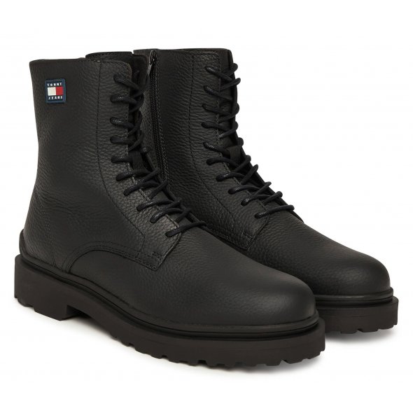 Tommy Hilfiger Ανδρικό Δερμάτινο Μποτάκι EM0EM01631 BDS Μαύρο